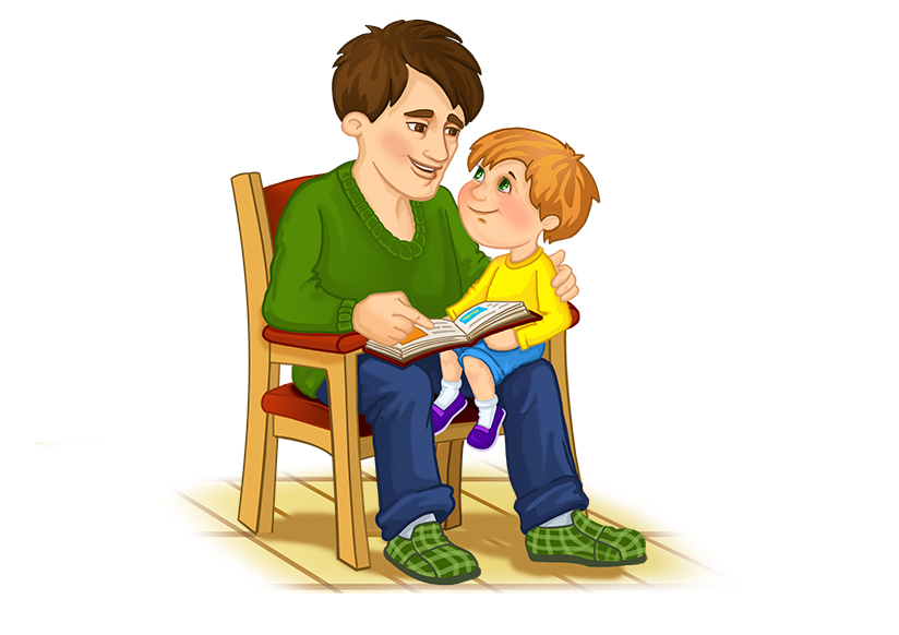 Отец читает книгу детям babyzodiak